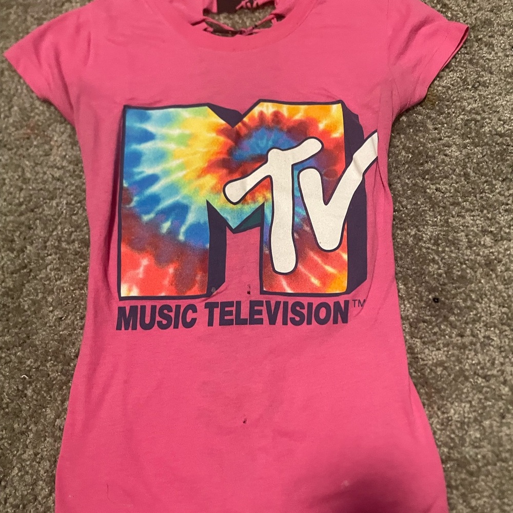 MTV Pink Tie-Dye Logo Short Sleeve Tee